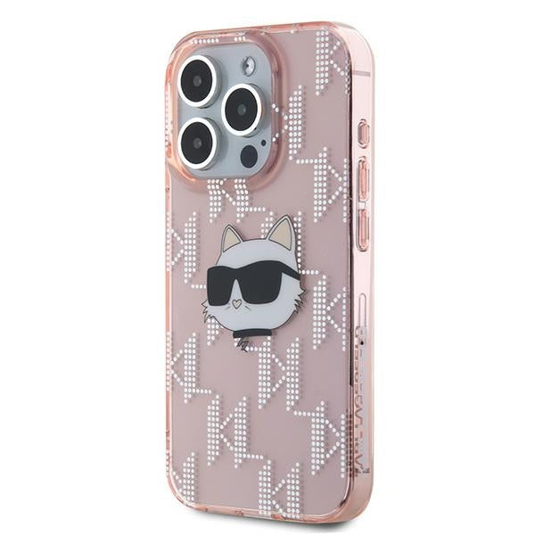 Калъф за Apple iPhone 15 Pro Max, Karl Lagerfeld, IML Luxury Monogram Choupette's Head, Розов