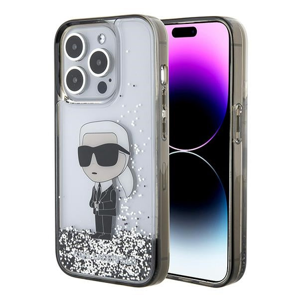 Калъф за Apple iPhone 15 Pro Max, Karl Lagerfeld, Liquid Glitter Ikonik Karl, Прозрачен