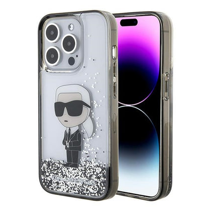 Калъф за Apple iPhone 15 Pro Max, Karl Lagerfeld, Liquid Glitter Ikonik Karl, Прозрачен