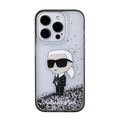 Калъф за Apple iPhone 15 Pro Max, Karl Lagerfeld, Liquid Glitter Ikonik Karl, Прозрачен