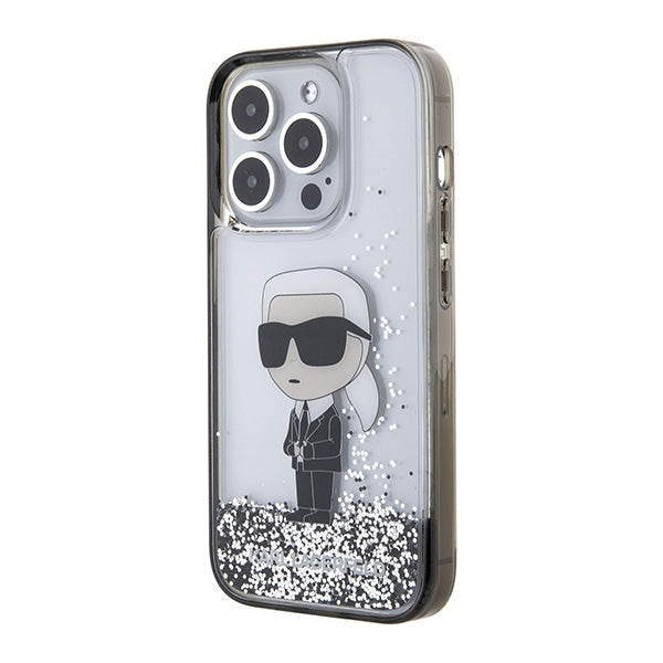 Калъф за Apple iPhone 15 Pro Max, Karl Lagerfeld, Liquid Glitter Ikonik Karl, Прозрачен