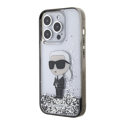 Калъф за Apple iPhone 15 Pro Max, Karl Lagerfeld, Liquid Glitter Ikonik Karl, Прозрачен