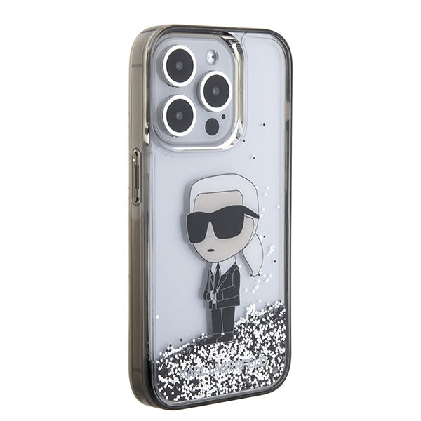 Калъф за Apple iPhone 15 Pro Max, Karl Lagerfeld, Liquid Glitter Ikonik Karl, Прозрачен