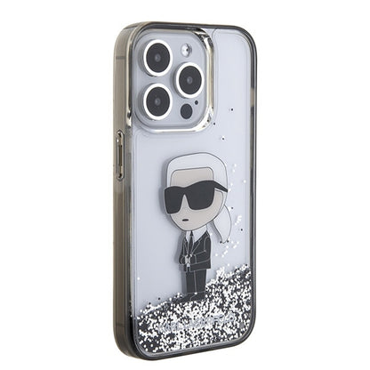 Калъф за Apple iPhone 15 Pro Max, Karl Lagerfeld, Liquid Glitter Ikonik Karl, Прозрачен