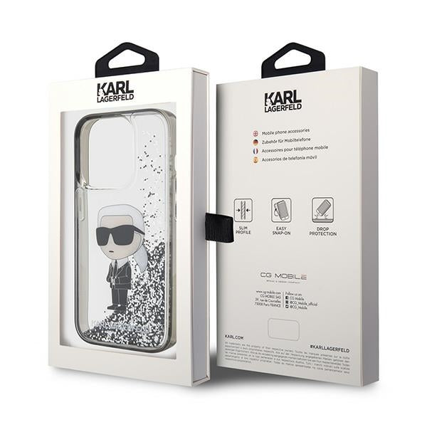 Калъф за Apple iPhone 15 Pro Max, Karl Lagerfeld, Liquid Glitter Ikonik Karl, Прозрачен