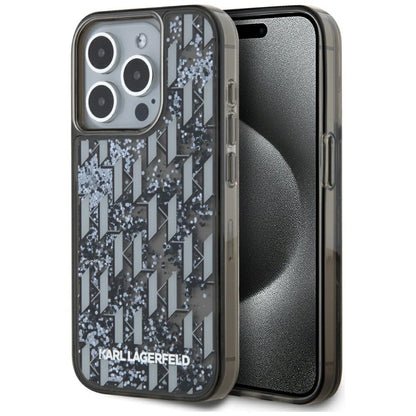 Калъф за Apple iPhone 15 Pro Max, Karl Lagerfeld, Liquid Glitter Monogram, Черен