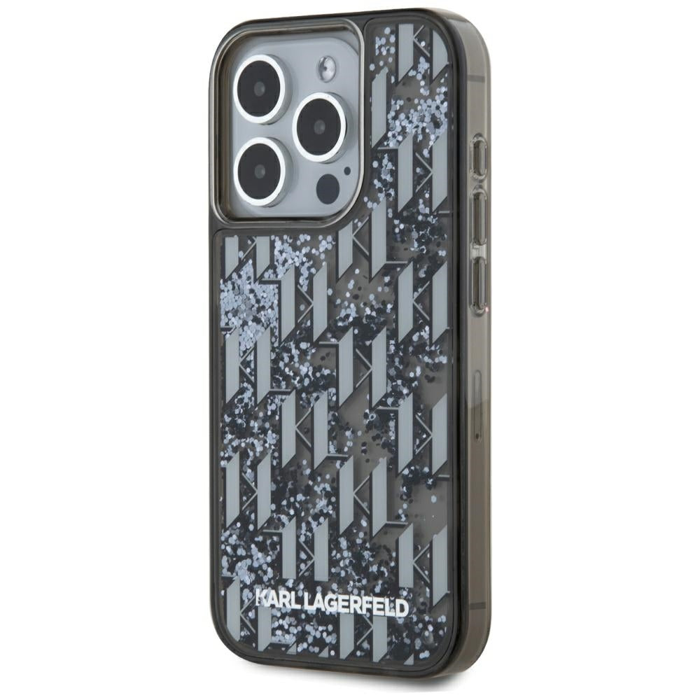 Калъф за Apple iPhone 15 Pro Max, Karl Lagerfeld, Liquid Glitter Monogram, Черен
