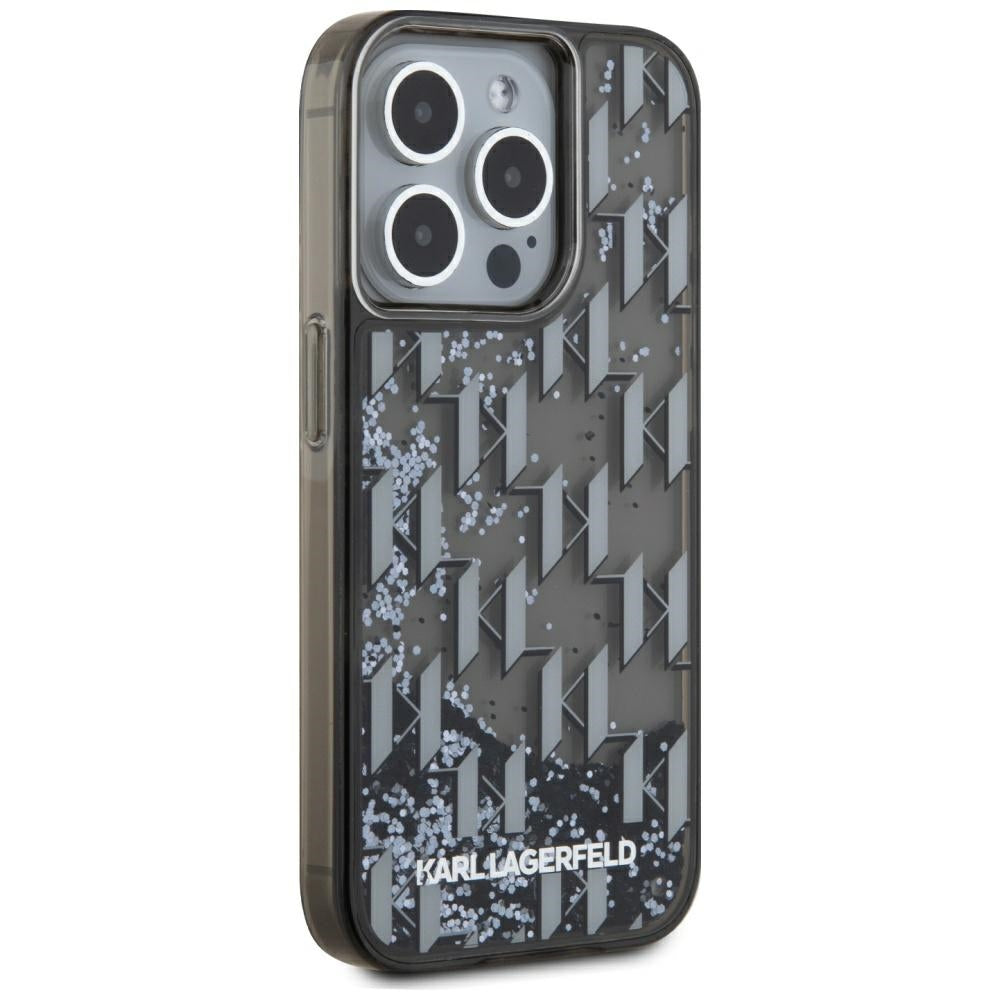 Калъф за Apple iPhone 15 Pro Max, Karl Lagerfeld, Liquid Glitter Monogram, Черен