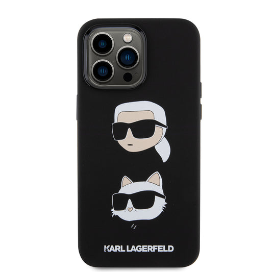 Case for Apple iPhone 15 Pro Max, Karl Lagerfeld, Silicone Karl & Choupette Heads, Black