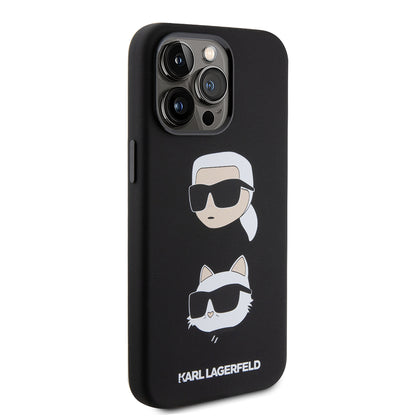 Case for Apple iPhone 15 Pro Max, Karl Lagerfeld, Silicone Karl & Choupette Heads, Black