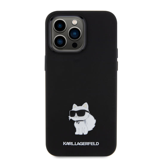 Калъф за Apple iPhone 15 Pro Max, Karl Lagerfeld, Silicone Choupette Metal, Черен