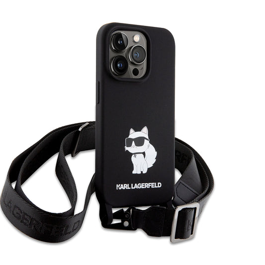 Калъф за Apple iPhone 15 Pro Max, Karl Lagerfeld, Silicone Crossbody Choupette, Черен