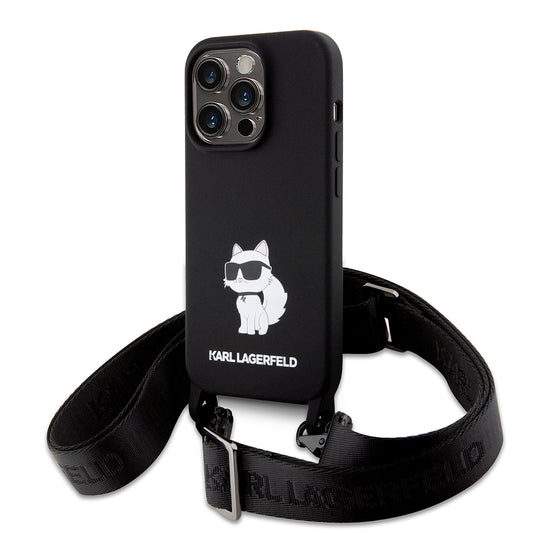 Калъф за Apple iPhone 15 Pro Max, Karl Lagerfeld, Silicone Crossbody Ikonik Karl, Черен