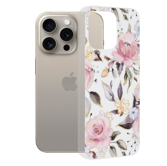 Калъф за Apple iPhone 15 Pro Max, Techsuit, Marble, Бял