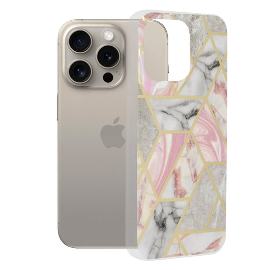 Калъф за Apple iPhone 15 Pro Max, Techsuit, Marble, Розов