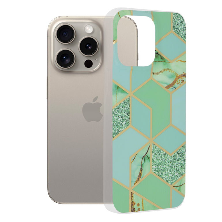 Калъф за Apple iPhone 15 Pro Max, Techsuit, Marble, Зелен