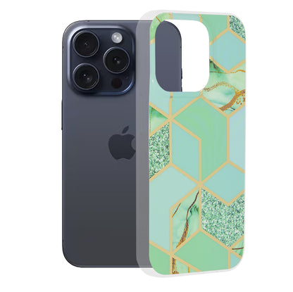 Калъф за Apple iPhone 15 Pro, Techsuit, Marble, Зелен