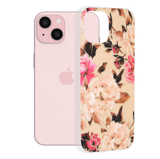 Калъф за Apple iPhone 15, Techsuit, Marble, Бежов