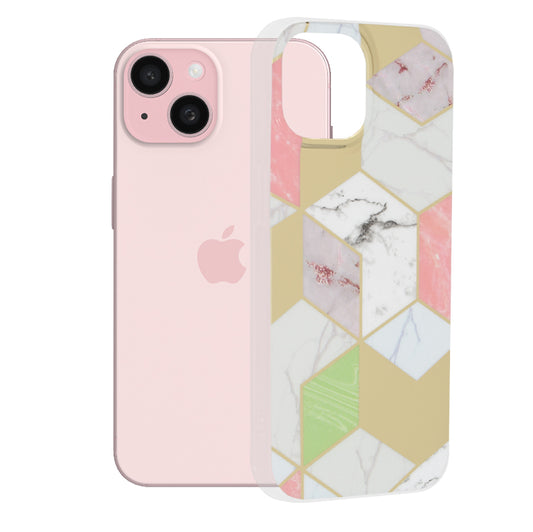Калъф за Apple iPhone 15, Techsuit, Marble, Лилав