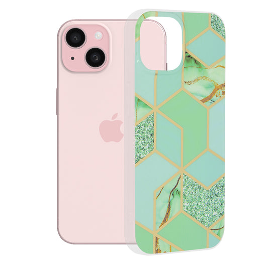 Калъф за Apple iPhone 15, Techsuit, Marble, Зелен