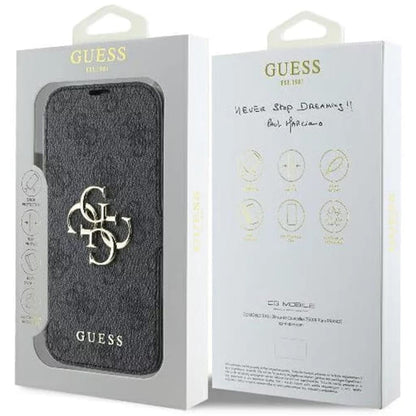 Калъф за Apple iPhone 16, Guess, 4G Book, Черен