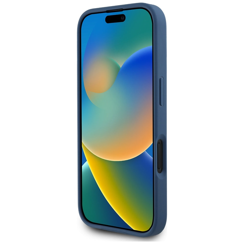 Калъф за Apple iPhone 16, Guess, 4G Grained Roses Big Logo, Син