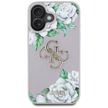 Калъф за Apple iPhone 16, Guess, 4G Grained Roses Big Logo, Лилав