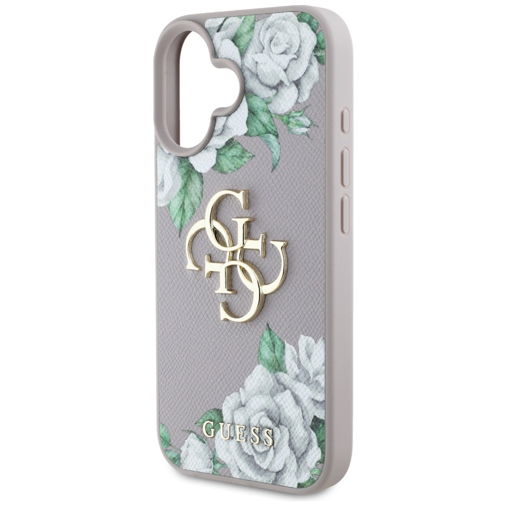 Калъф за Apple iPhone 16, Guess, 4G Grained Roses Big Logo, Лилав