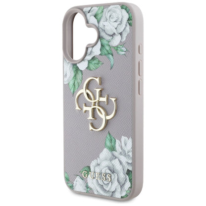 Калъф за Apple iPhone 16, Guess, 4G Grained Roses Big Logo, Лилав