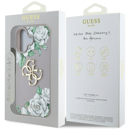 Калъф за Apple iPhone 16, Guess, 4G Grained Roses Big Logo, Лилав