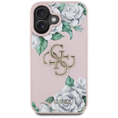 Калъф за Apple iPhone 16, Guess, 4G Grained Roses Big Logo, Розов
