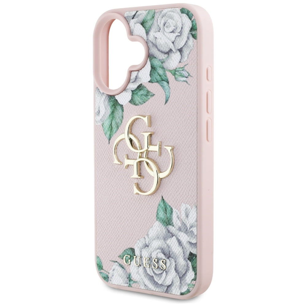 Калъф за Apple iPhone 16, Guess, 4G Grained Roses Big Logo, Розов