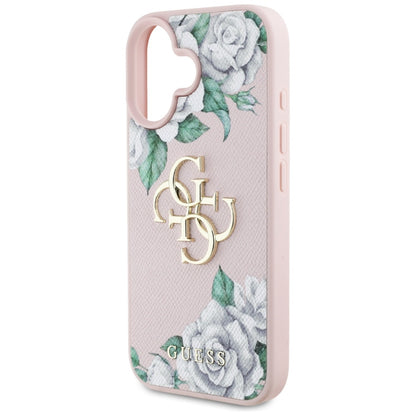 Калъф за Apple iPhone 16, Guess, 4G Grained Roses Big Logo, Розов
