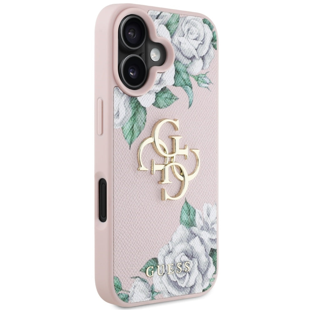 Калъф за Apple iPhone 16, Guess, 4G Grained Roses Big Logo, Розов
