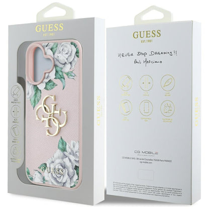 Калъф за Apple iPhone 16, Guess, 4G Grained Roses Big Logo, Розов