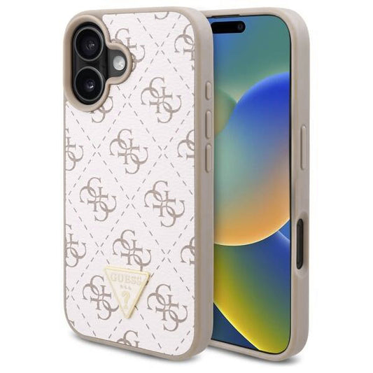 Калъф за Apple iPhone 16, Guess, 4G Triangle Logo, Бял