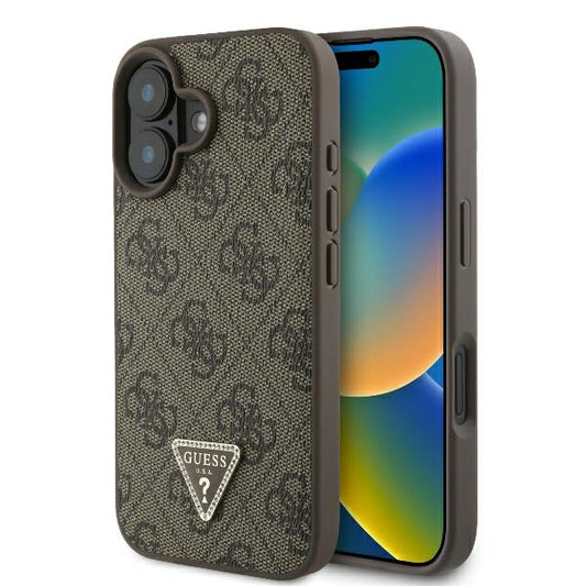 Калъф за Apple iPhone 16, Guess, 4G Triangle Strass, Кафяв