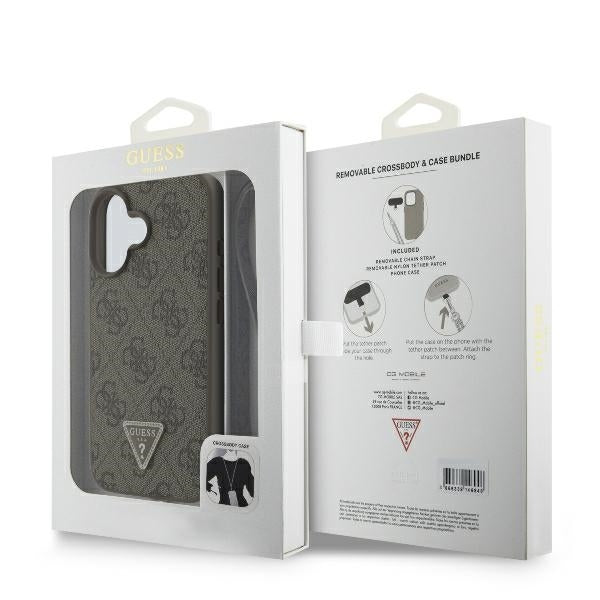 Калъф за Apple iPhone 16, Guess, Crossbody 4G Triangle Strass, Кафяв