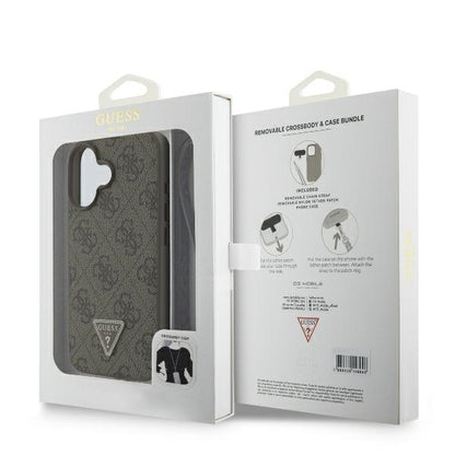 Калъф за Apple iPhone 16, Guess, Crossbody 4G Triangle Strass, Кафяв