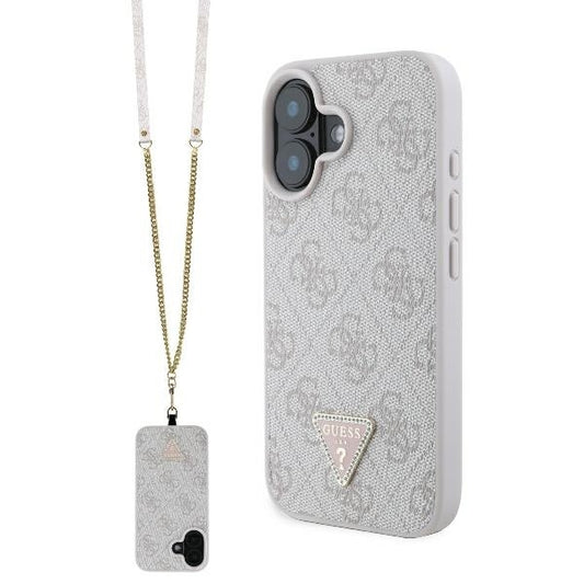 Калъф за Apple iPhone 16, Guess, Crossbody 4G Triangle Strass, Розов