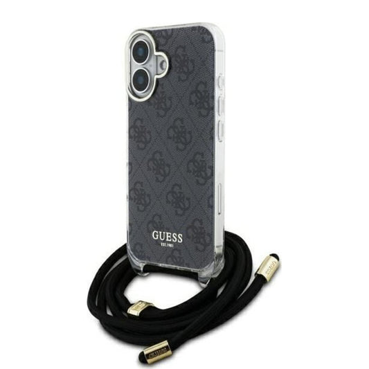 Калъф за Apple iPhone 16, Guess, Crossbody Cord 4G Print, Черен