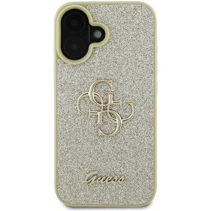 Калъф за Apple iPhone 16, Guess, Fixed Glitter Big 4G, Златист