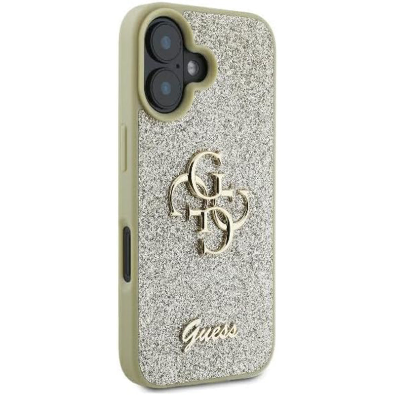 Калъф за Apple iPhone 16, Guess, Fixed Glitter Big 4G, Златист