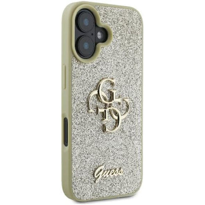 Калъф за Apple iPhone 16, Guess, Fixed Glitter Big 4G, Златист