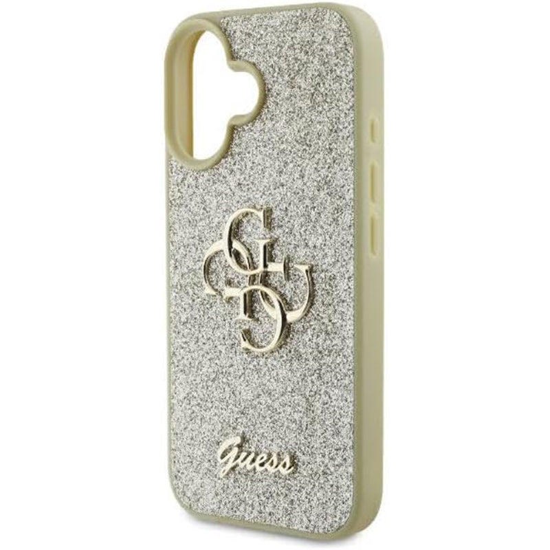 Калъф за Apple iPhone 16, Guess, Fixed Glitter Big 4G, Златист