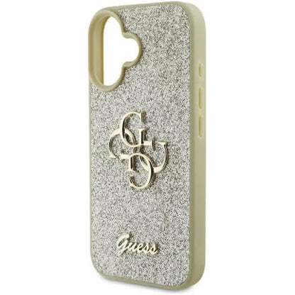 Калъф за Apple iPhone 16, Guess, Fixed Glitter Big 4G, Златист