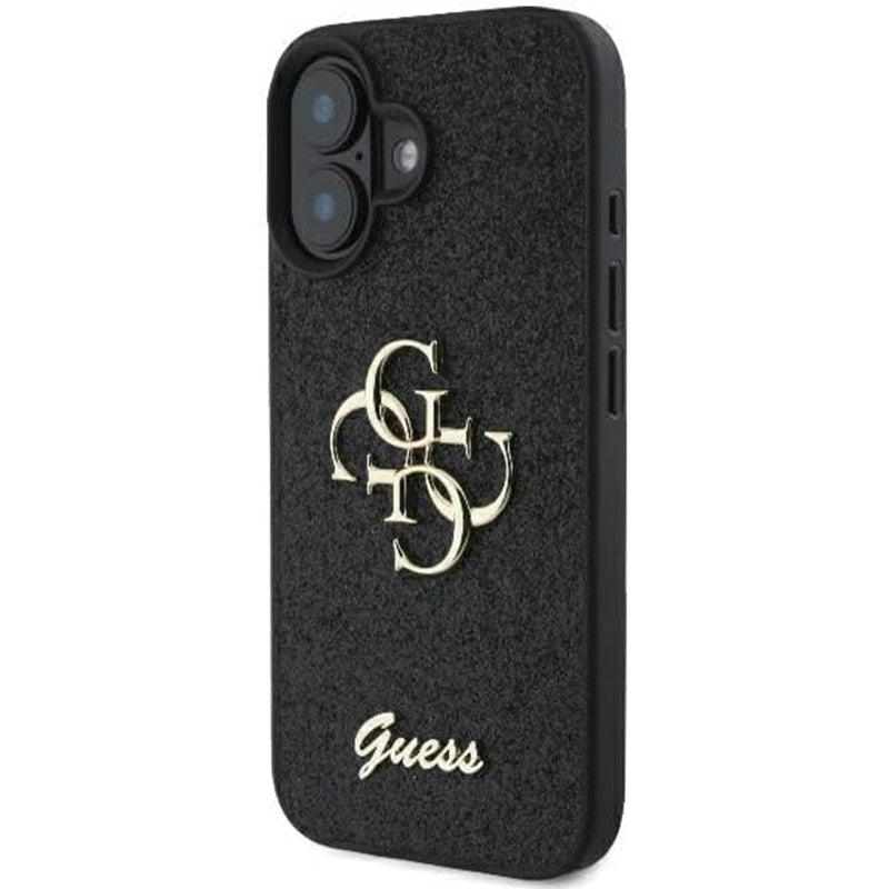 Калъф за Apple iPhone 16, Guess, Fixed Glitter Big 4G, Черен