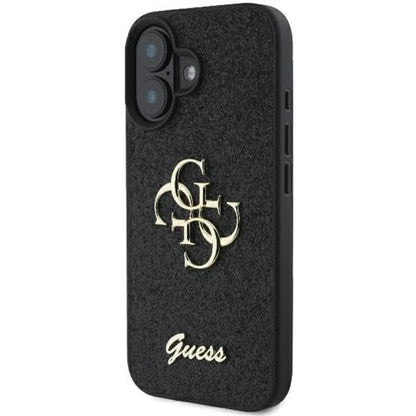 Калъф за Apple iPhone 16, Guess, Fixed Glitter Big 4G, Черен