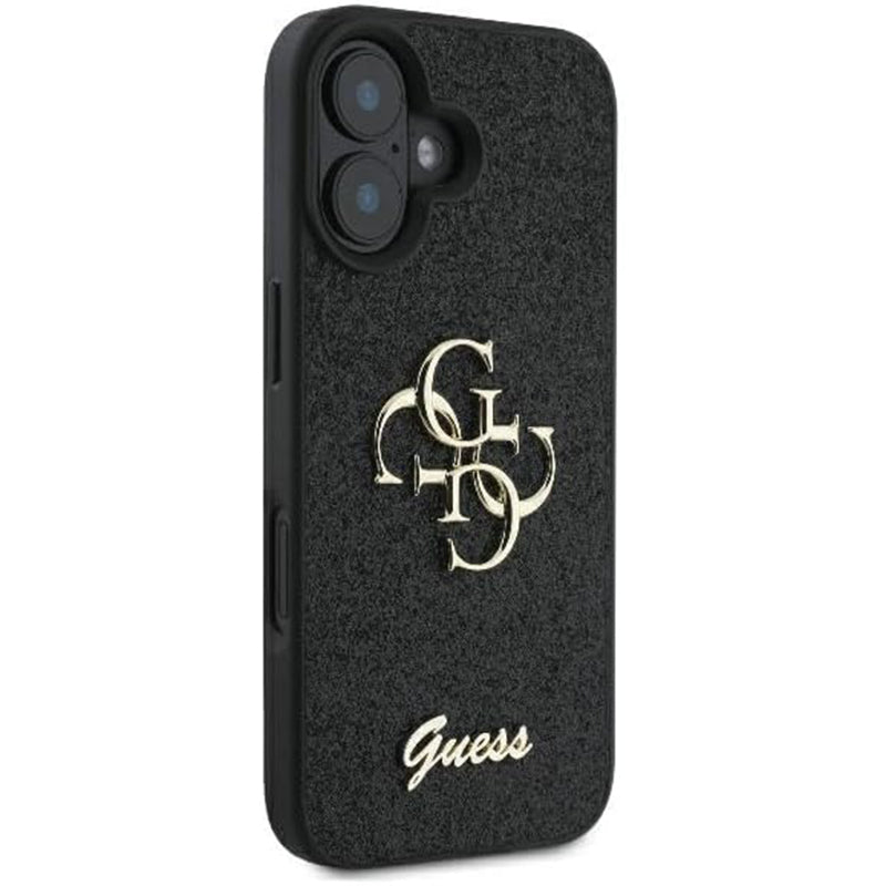 Калъф за Apple iPhone 16, Guess, Fixed Glitter Big 4G, Черен