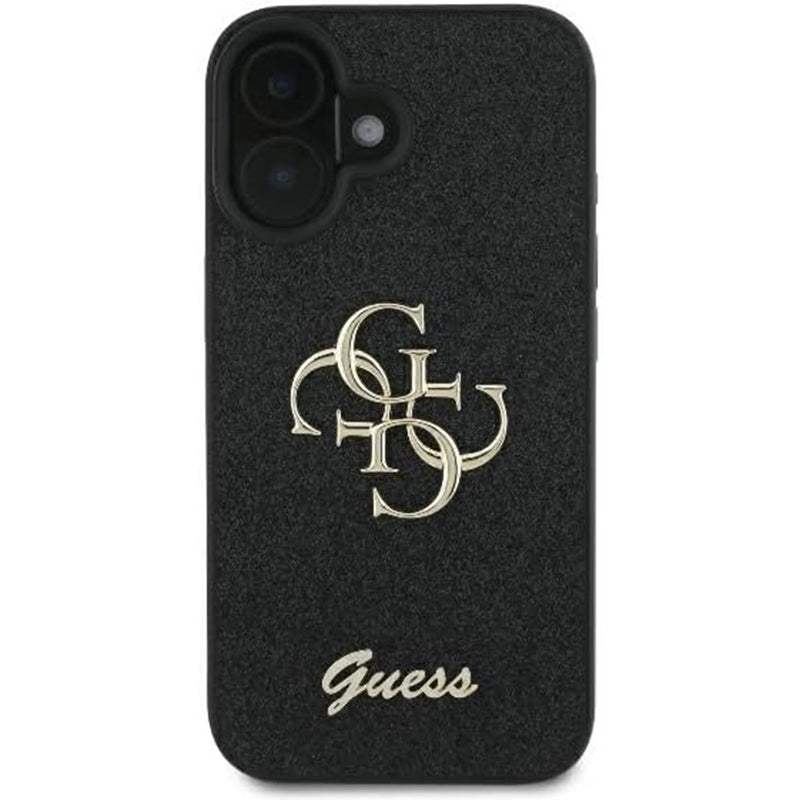 Калъф за Apple iPhone 16, Guess, Fixed Glitter Big 4G, Черен